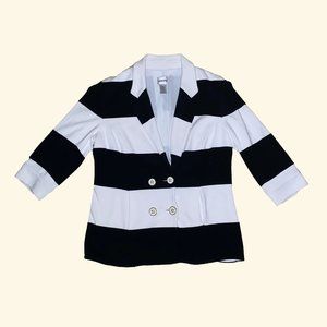 Chico's Black And White Stripe Button-Up Blazer Jacket